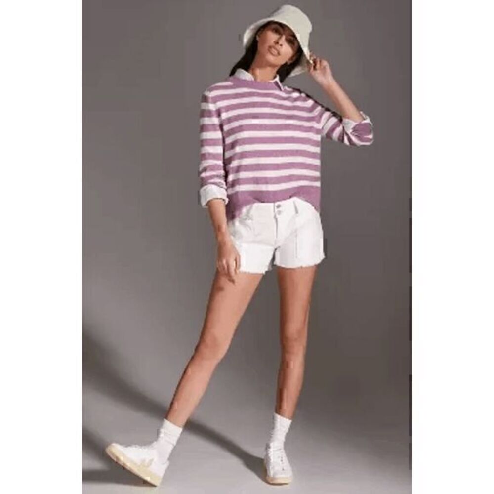 Pilcro Anthropologie White Double Button Stitch Cutoff Denim Shorts Size 27